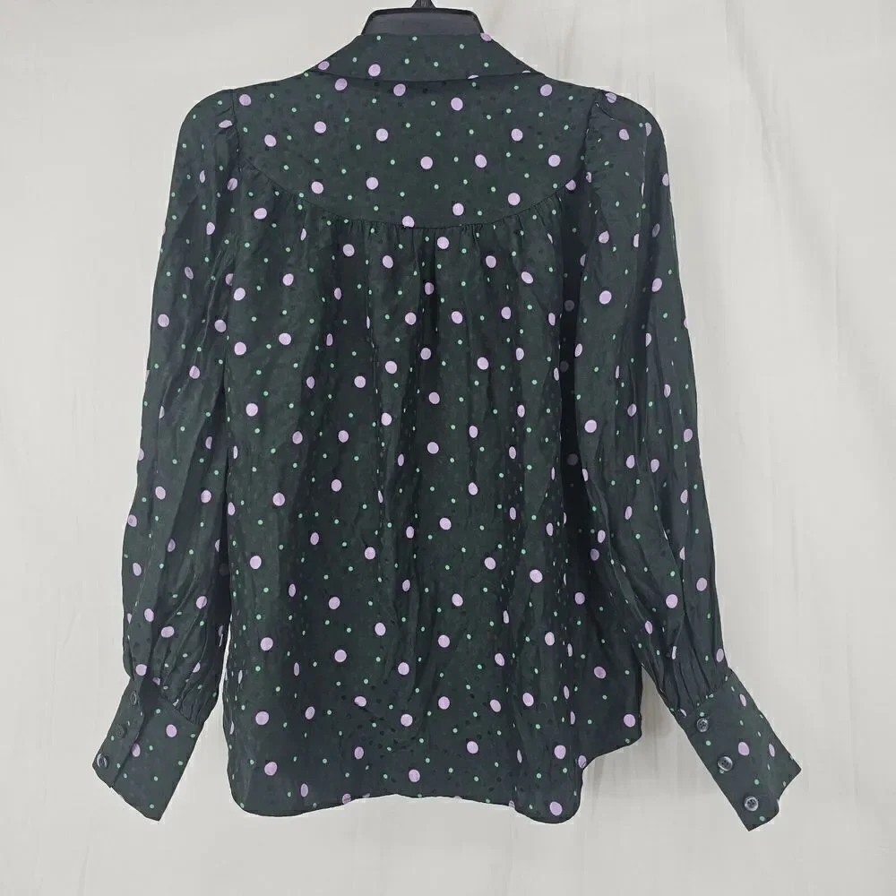 Kate Spade Pine Forest Green Pop Dots Blouse Size XS Silk Blend